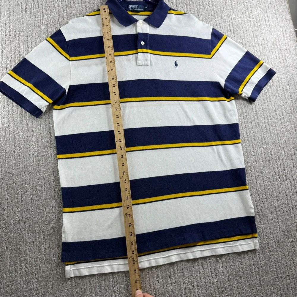 Polo Ralph Lauren Mens XL Striped Short Sleeve Polo Shirt White Navy Yellow